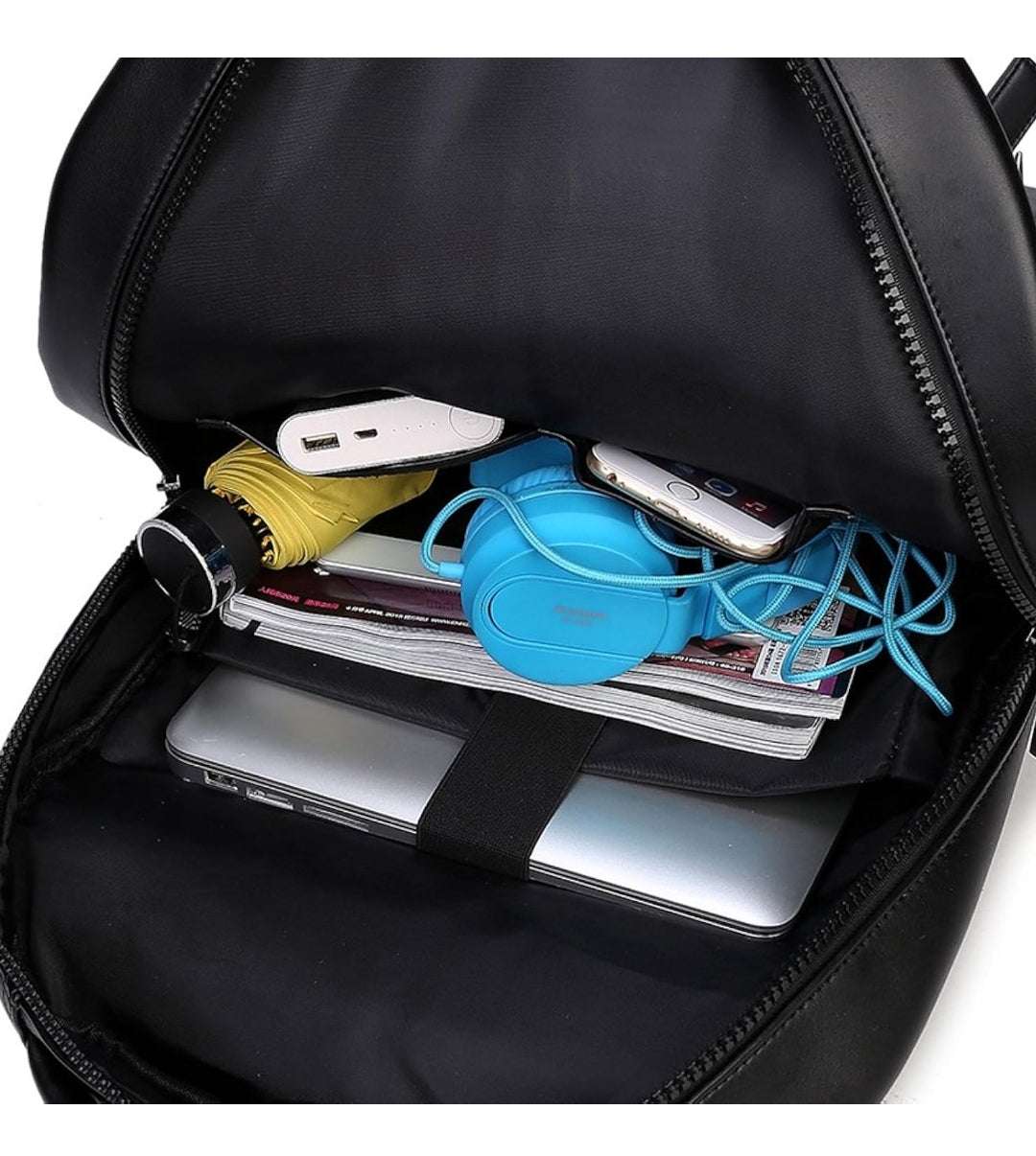 JPIII Black 3D Lion PU Leather Casual Laptop Backpack for Men & Women Durable Travel Daypack