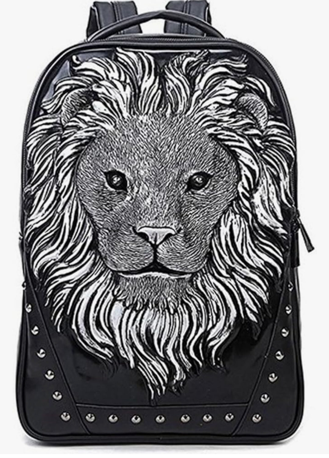 3D Silver  Lion PU Leather Casual Laptop Backpack for Men & Women Durable Travel Daypack